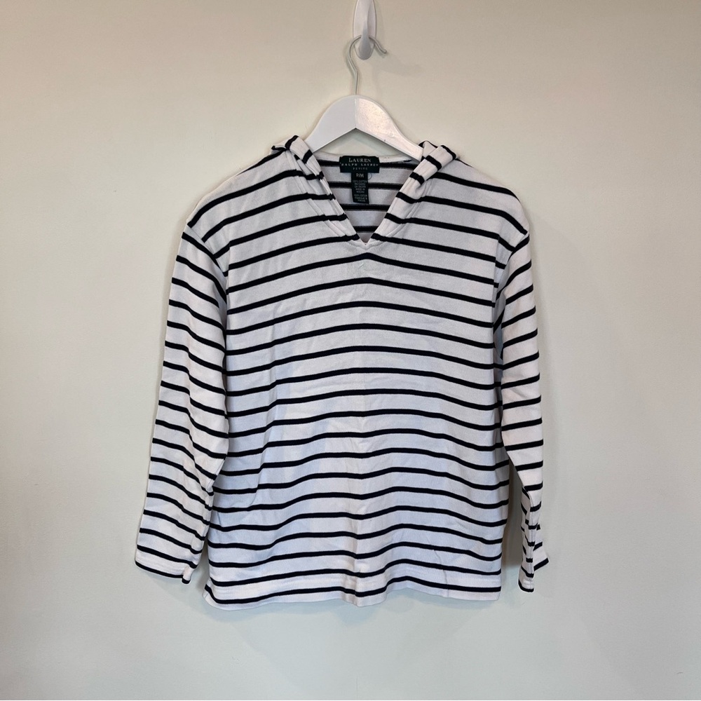Lauren Ralph Lauren Striped Pullover Long Sleeve Top Nautical V Neck Petite M